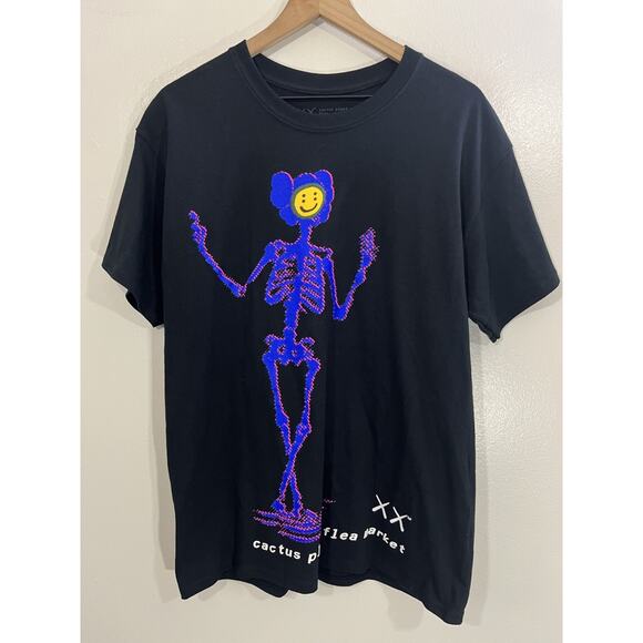KAWS X Cactus Plant Flea Market Skeleton Puff Print Y2K Streetwear Tee L Skater - Picture 1 of 11